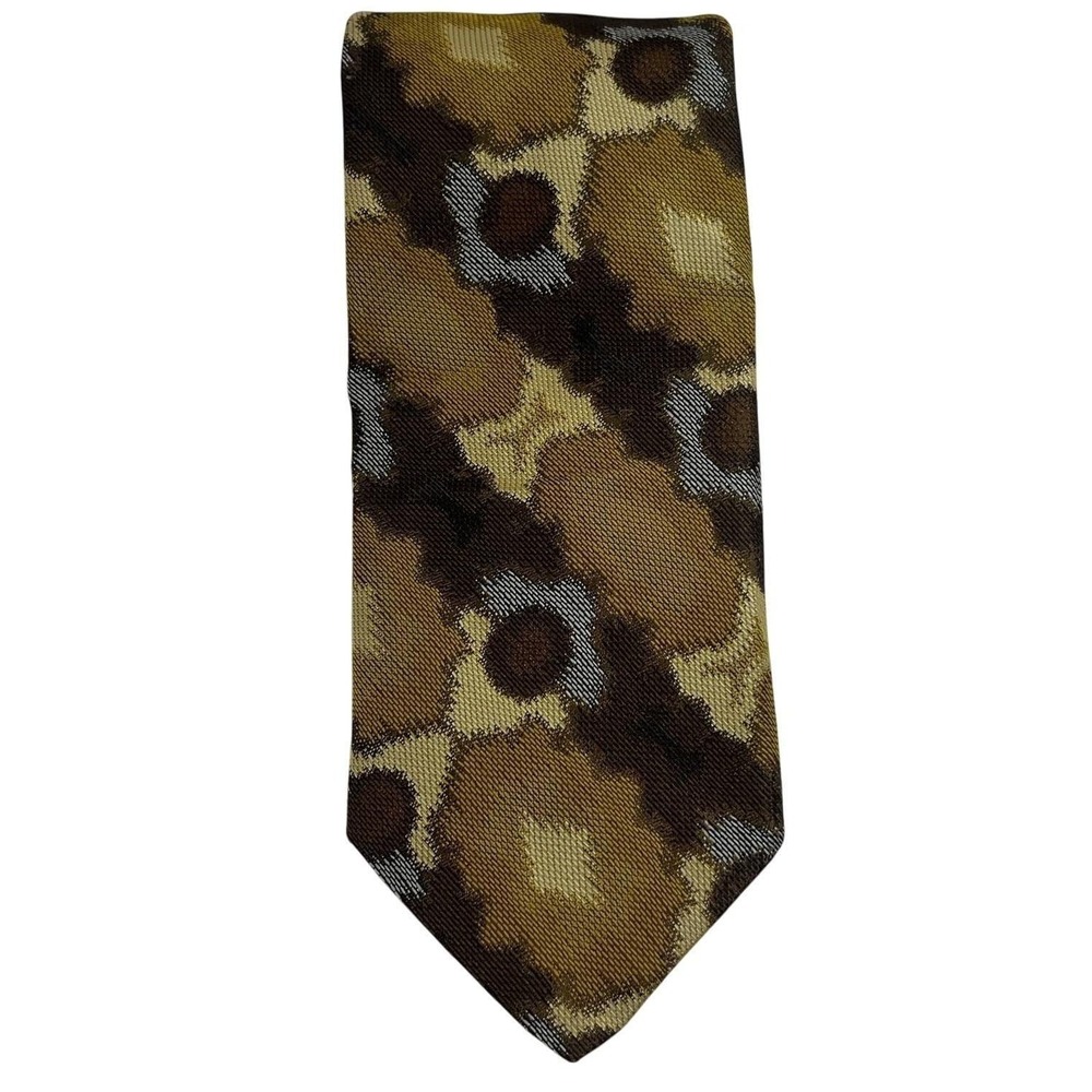 D H Holmes 70's Gold Olive Black Mod Squad Retro Tie Abstract Flower Power Read